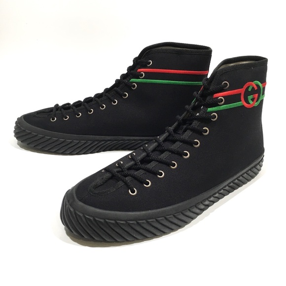 GUCCI INTERLOCKING G HIGH TOP SNEAKERS -BLACK CANVAS -MEN’S US 13.5 -NEW - Picture 6 of 10